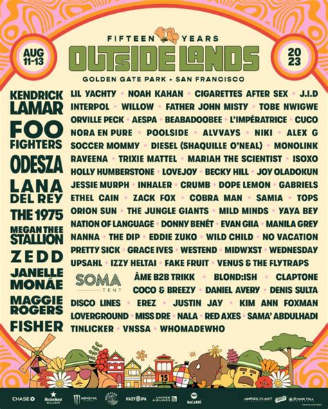 Participation lineup for 2023 outside lands - Mar 7, 2023 · 95,598 likes. The Outside Lands 2023 lineup is here! Don't miss @KendrickLamar, @FooFighters, @ODESZA, Lana Del Rey, and many more on August 11-13 as we celebrate 15 incredible years in Golden ... 
